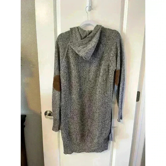 Retrod Cardigan Womens Faux suede elbow patches Open Front Grey Size M long hood - Picture 4 of 6